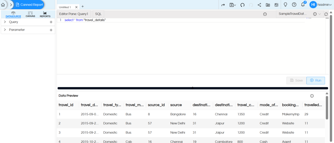 Usage of Crosstab Component in canned Reporting