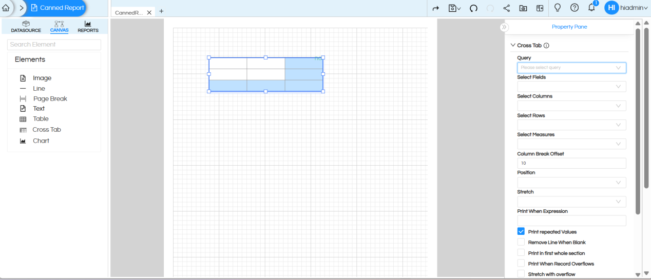 Usage of Crosstab Component in canned Reporting