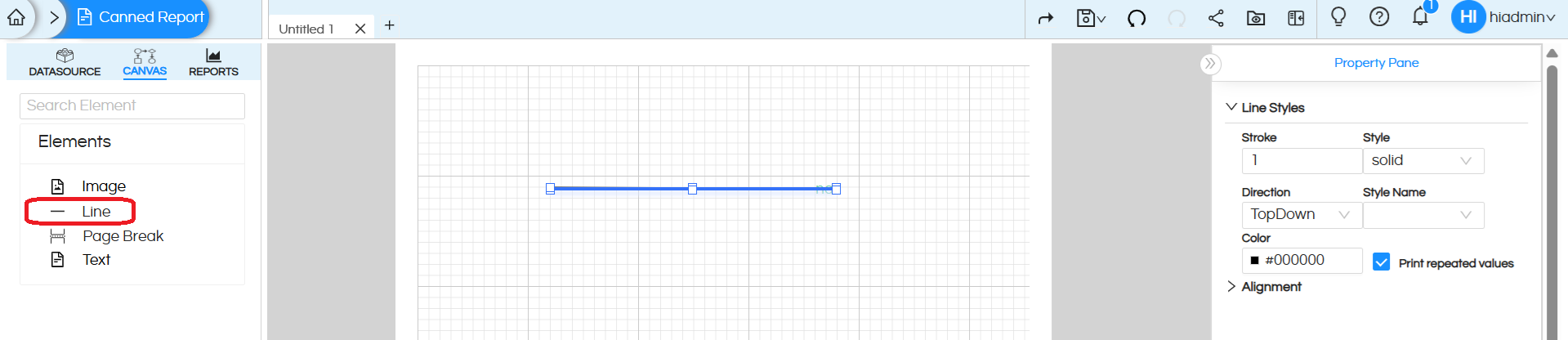 Usage of Line Component in Canned Reporting