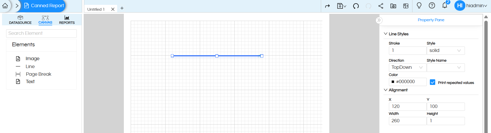 Usage of Line Component in Canned Reporting