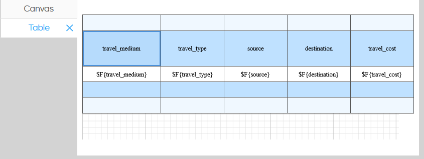 Usage of Table Component in canned Reporting
