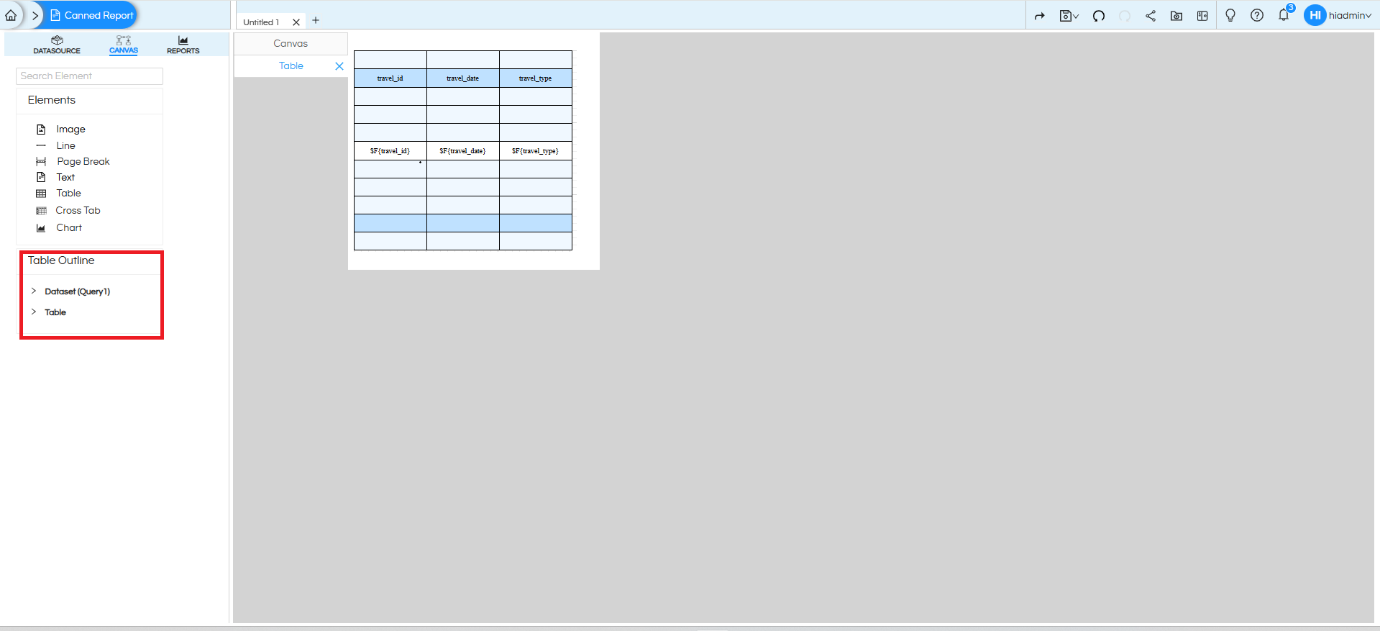 Usage of Table Component in canned Reporting