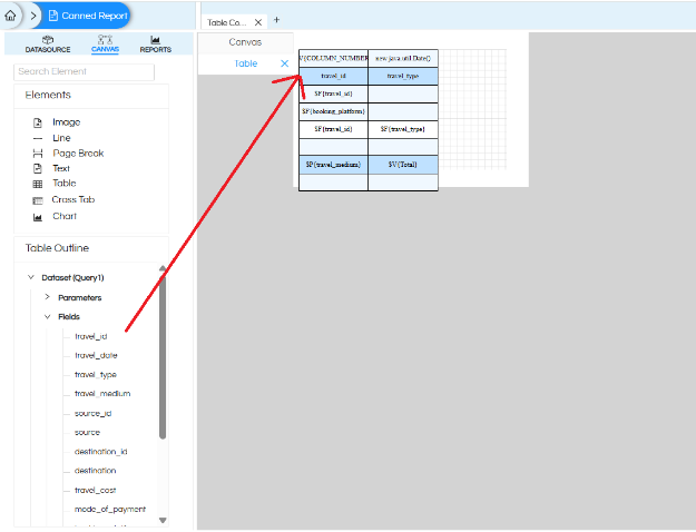 Usage of Table Component in canned Reporting