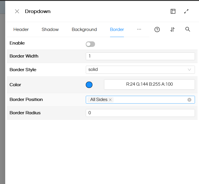 Using Border property in dashboard