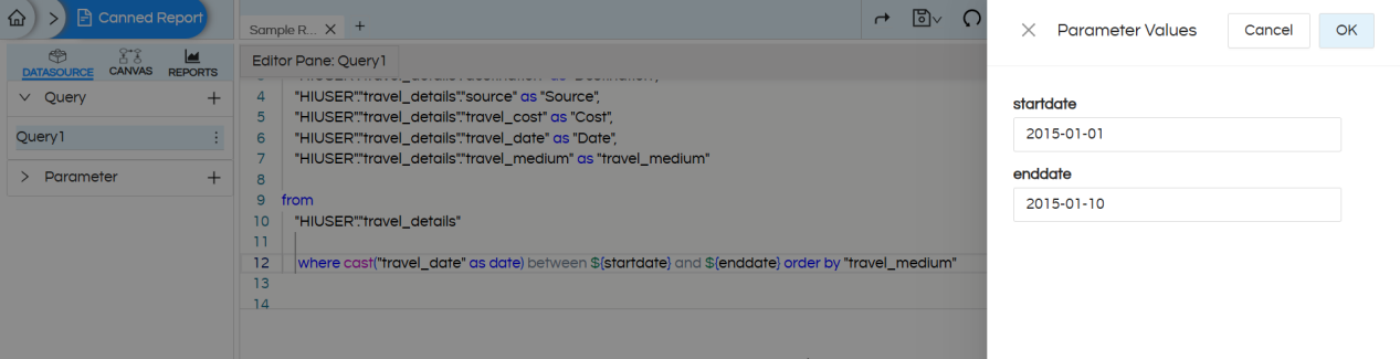 Using Date Range Picker as an Input parameter/Filter in Canned Reporting