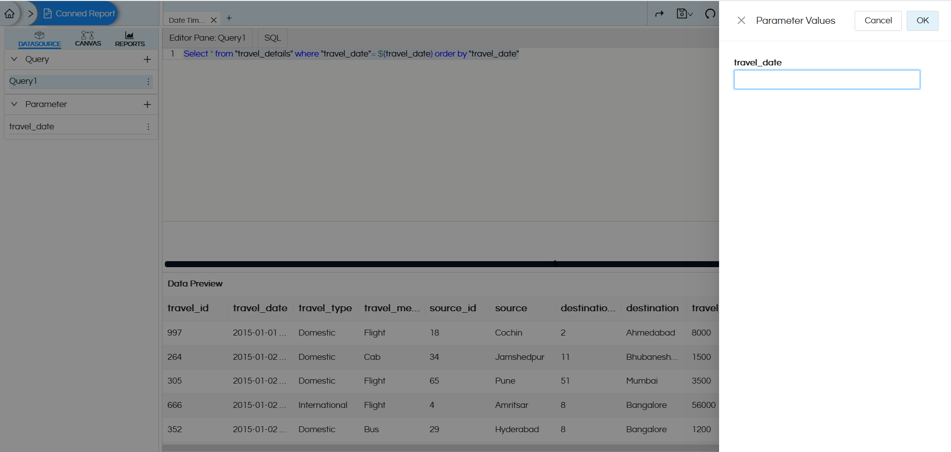 Using Date Time Picker as an Input Parameter/Filter in Canned Reporting