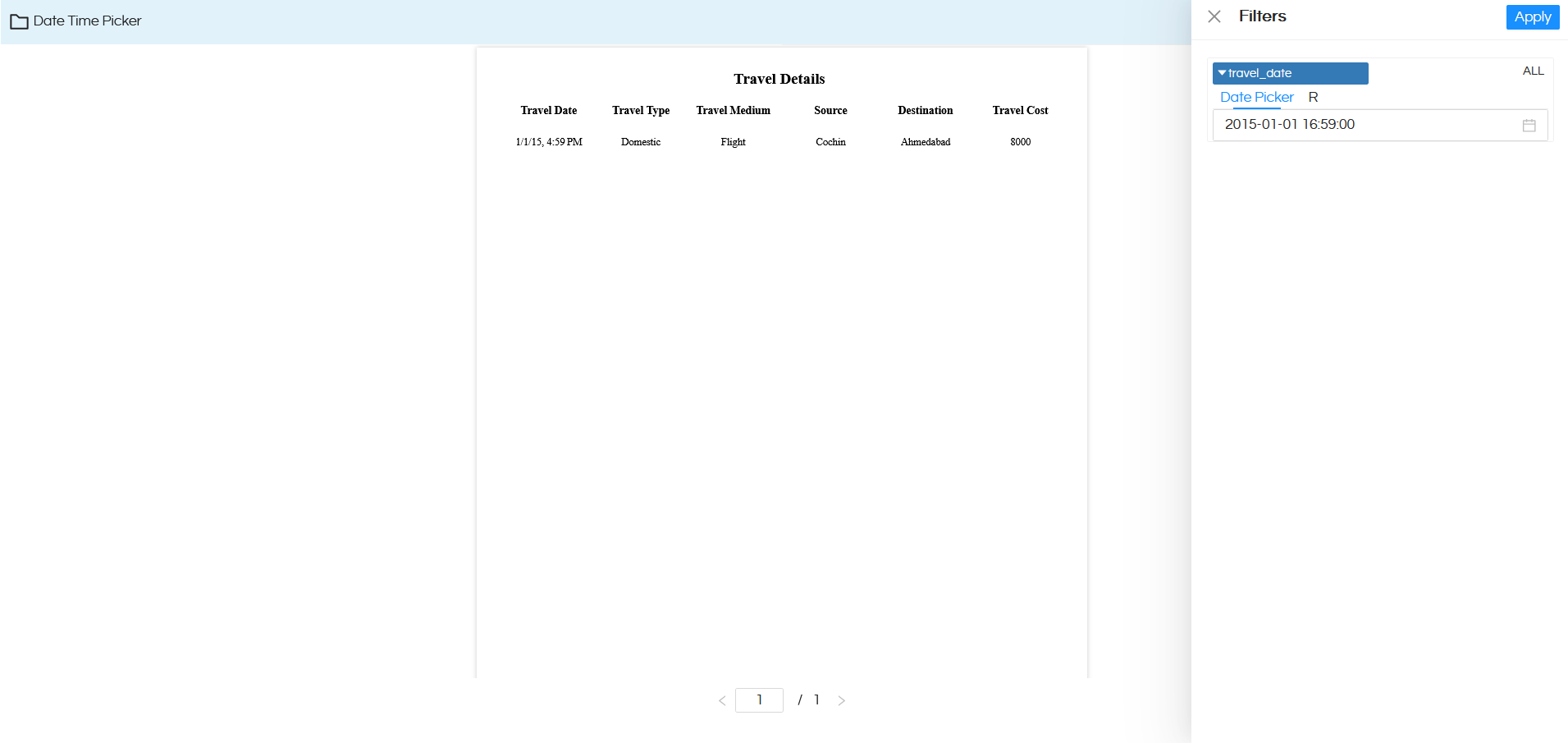 Using Date Time Picker as an Input Parameter/Filter in Canned Reporting