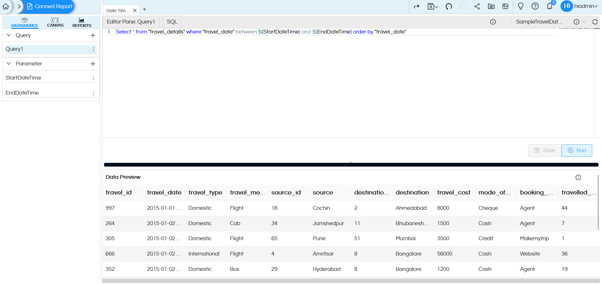 Using Date Time Range Picker As An Input Parameter/ Filter In Canned Reporting