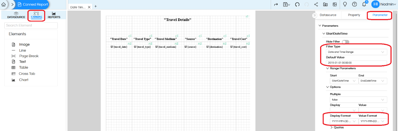 Using Date Time Range Picker As An Input Parameter/ Filter In Canned Reporting