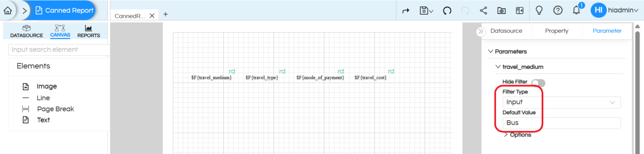 Using Filter/Parameter with input text box to type values in Canned Reporting