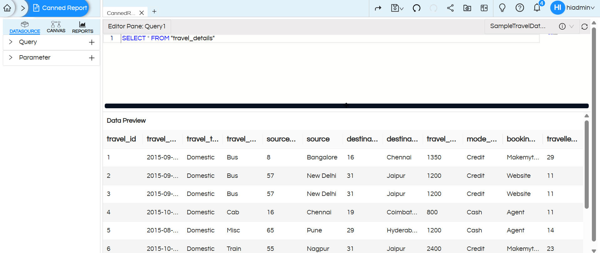 Using Filter/Parameter with input text box to type values in Canned Reporting