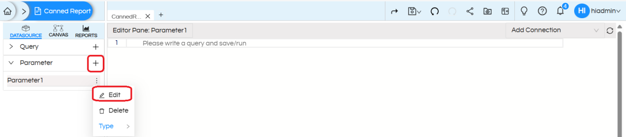 Using Filter/Parameter with input text box to type values in Canned Reporting
