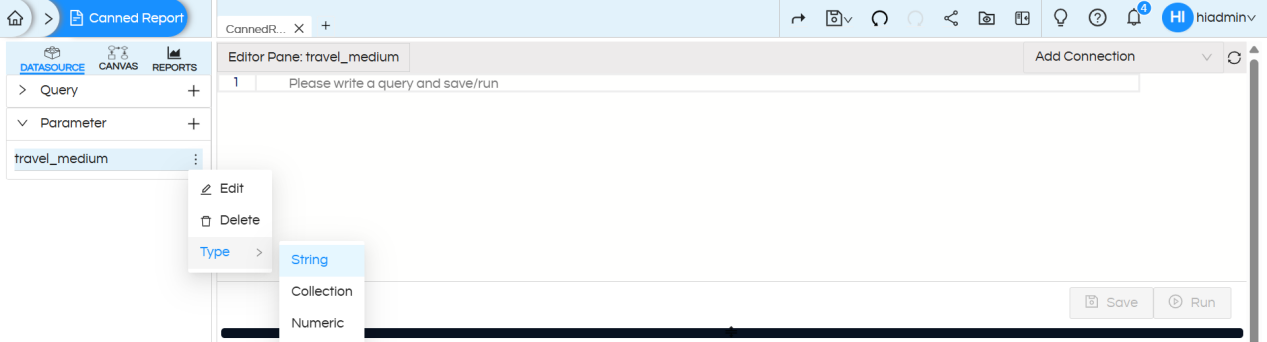 Using Filter/Parameter with input text box to type values in Canned Reporting